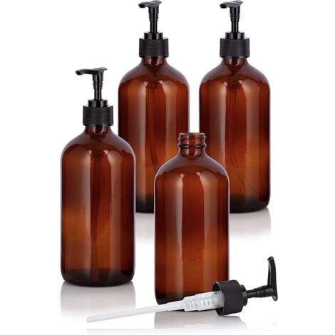 Set di 4 dispenser di sapone in plastica PET, 500 ml, con pompa per lozione nera, ideali per cucina e bagno.