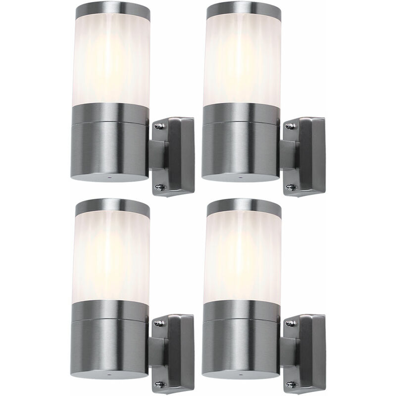 Image of Set di 4 faretti ondulati da parete per illuminazione esterna in acciaio inossidabile in un set che include lampadine a led