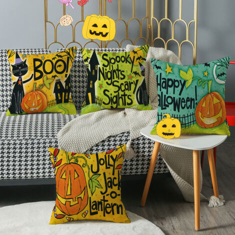 Set di 4 federe/copricuscini per divano a tema zucca di Halloween (45x45 cm)