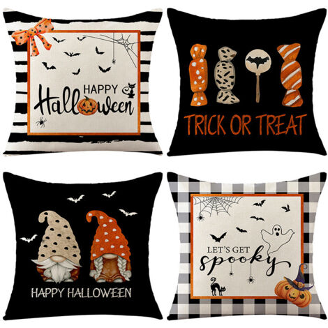 Set di 4 federe di Halloween, copricuscini di Halloween, copricuscino per divano a forma di zucca (45x45 cm)