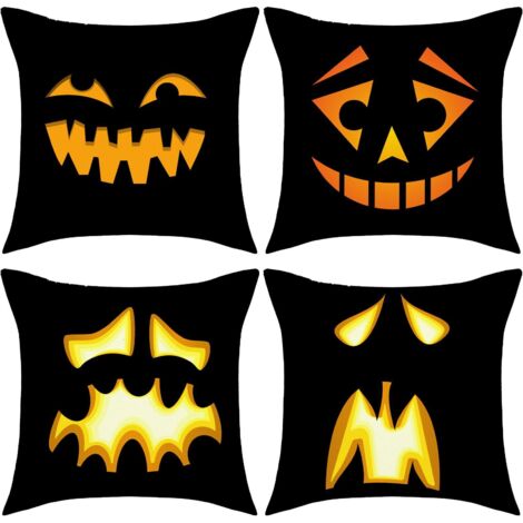 Set di 4 federe di Halloween in lino opaco (45 x 45 cm)