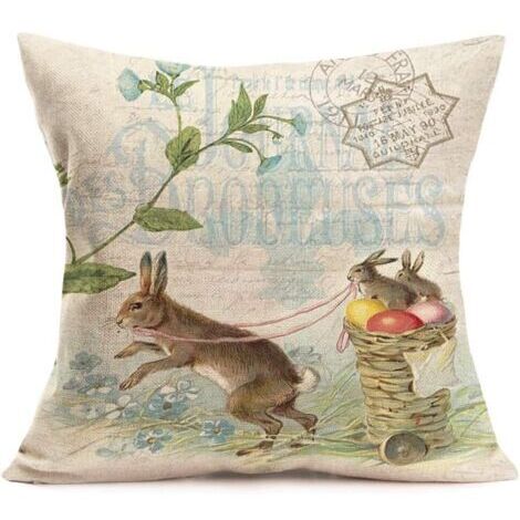 Set di 4 federe in cotone e lino con design 3D a vaso di fiori artificiale, pittura ad olio, arte decorativa per casa e ufficio, federa in cotone e lino, 45,7 x 45,7 cm (18" x 18"), coniglio vintage
