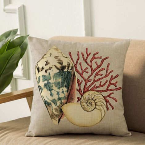 Set di 4 federe per cuscini, 45 x 45 cm, federe quadrate decorative, copricuscino per divano, stampa di conchiglie marine, motivo animalier, lino, decorazioni per la casa per camera da letto, soggiorn