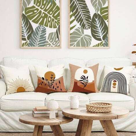 Set di 4 federe per cuscini 45x45 cm con stampa floreale ad acquerello, in cotone e lino, per divano, letto, auto e casa.