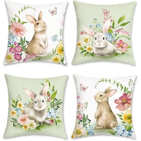 Set di 4 federe per cuscini con motivo a coniglio, 45 x 45 cm, morbido velluto, fodere decorative per cuscini a molla per divano, soggiorno, camera da letto, poltrona