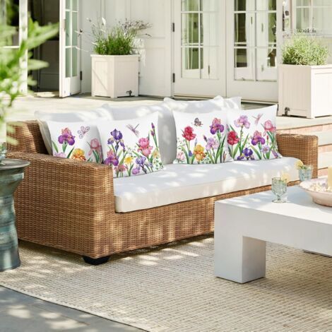 Set di 4 federe per cuscini con motivo floreale da giardino CCYKXAA, 45 x 45 cm, in poliestere e lino, decorative per divano, soggiorno, camera da letto, sedia e decorazione per la casa.