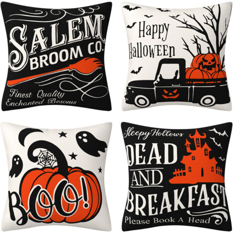 Set di 4 federe per cuscini in lino di Halloween (45 x 45 cm)