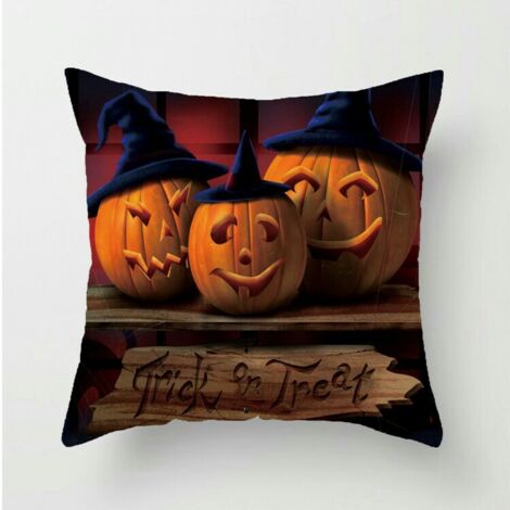 Set di 4 federe per cuscini in lino stampate con tema Halloween (45 x 45 cm)