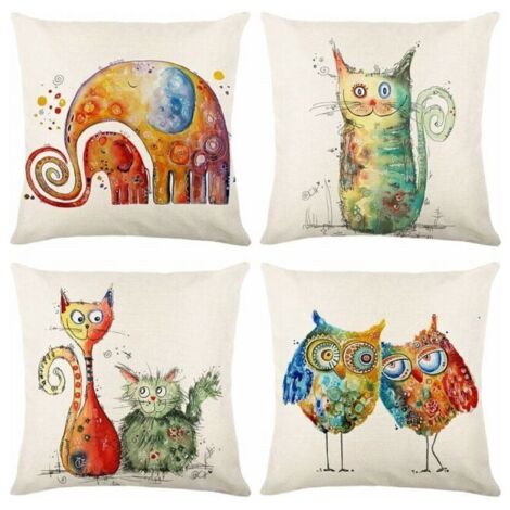 Set di 4 federe per cuscini (lino animale) 45x45 cm, federe decorative per divano, camera da letto, poltrona, letto, giardino