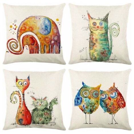 Set di 4 federe per cuscini (lino animale) 45x45 cm, federe decorative per divano, camera da letto, poltrona, letto, giardino