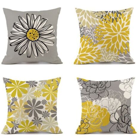 Set di 4 federe per cuscini, motivo floreale per divano, soggiorno, camera da letto, arredamento d'interni, 45 x 45 cm, margherite