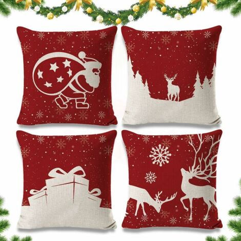 Set di 4 federe per cuscini natalizi, 45x45 cm, federa natalizia, federa natalizia in cotone e lino, federa decorativa natalizia, federa per cuscino natalizia, federa decorativa natalizia