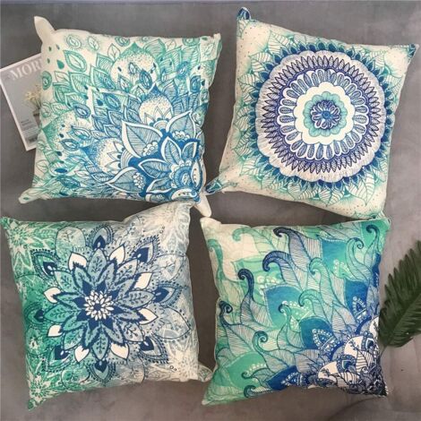 Federa Per Cuscino Rettangolare In Cotone E Lino, 30x50 Cm, Con Cerniera, Colore Blu Lago, Per Divano E Letto