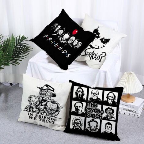 Set di 4 federe per divano in lino con teschio di Halloween (45x45 cm)