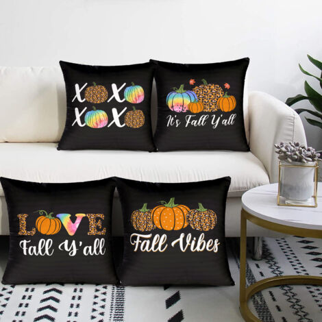 Set di 4 federe per tovaglioli ricamate a forma di zucca di Halloween, copricuscino in tela per divano (45x45 cm)