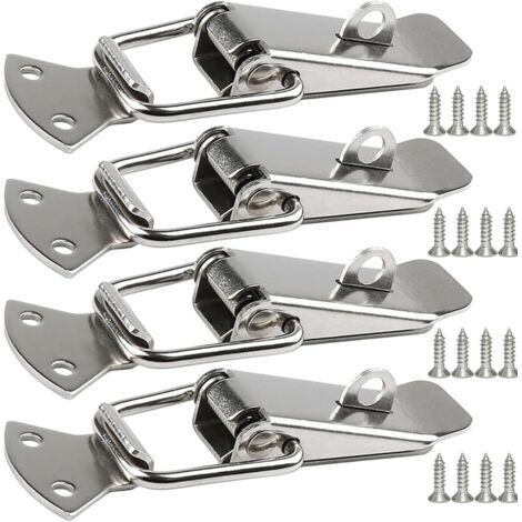 Set di 4 fermagli a tensione in acciaio inox – Chiusura a leva per cassetta degli attrezzi, chiusura a molla con foro per lucchetto.