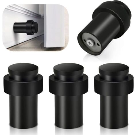 Set di 4 fermaporta in acciaio inox per impieghi gravosi per battiscopa, fermaporta in gomma nera, fermaporta moderno da montare a pavimento, protezione per pareti alte con paraurti fonoassorbente