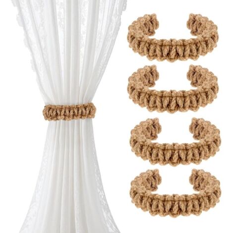 Set di 4 fermatende intrecciati in stile bohémien, eleganti e rustici, ganci per tende intrecciati compatti, accessori decorativi fatti a mano per la casa/camera da letto