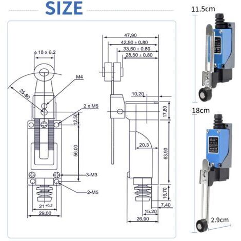 Set di 4 finecorsa con leva regolabile da 5 cm, interruttore di controllo elettrico 2NO 2NC, finecorsa per fresatura al plasma CNC