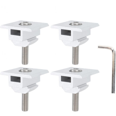 Set di 4 fissaggi centrali per pannelli solari, realizzati in acciaio leggero argentato da 35 mm, per tetto piano di camper.