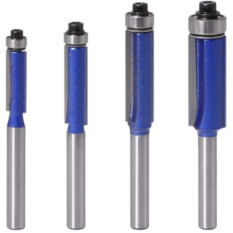 Set di 4 frese per rifilatura a filo, gambo da 1/4", cuscinetto superiore