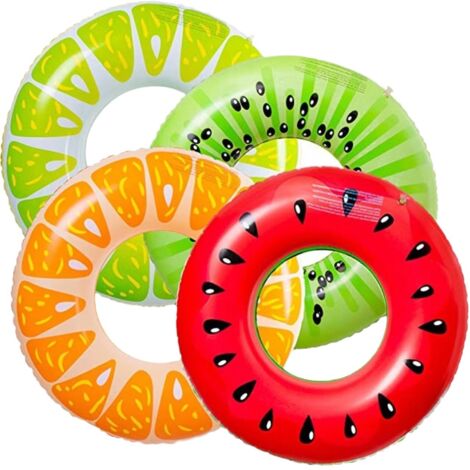 Set di 4 galleggianti gonfiabili a forma di frutta per piscina, 4 anelli da nuoto a forma di frutta da 75 cm per bambini e adulti, ideali per feste in spiaggia e in piscina.