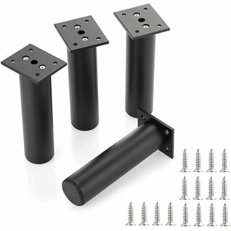 Set di 4 gambe di ricambio per mobili Gambe da tavolo in metallo regolabili nere Altezza 20 cm con viti per divani letto