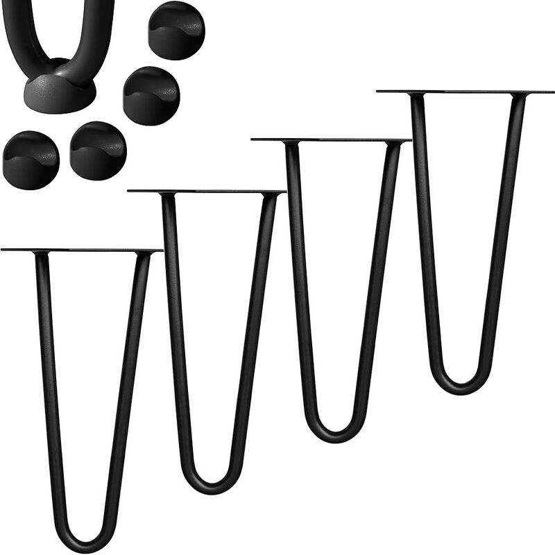 Image of Mucola - Piede del mobilia del piede della Tabella pattini d'acciaio 4 pezzi Gambe Hairpin Gamba nera 20cm gamba nera