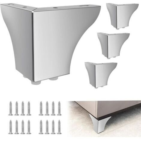Set di 4 gambe in metallo per divano, 10 cm, gambe per mobili moderne e robuste per divano, mobile, tavolo (argento)