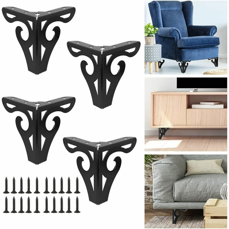 Set di 4 gambe moderne per mobili in metallo nero