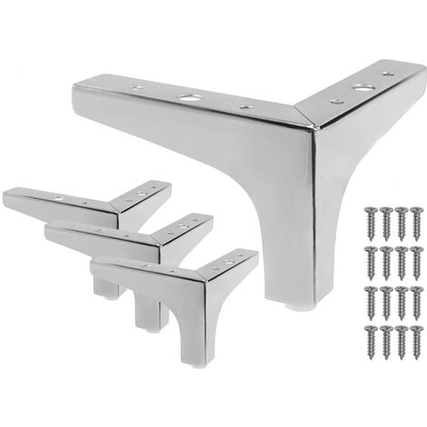 Set di 4 Gambe per Letto Triangolari in Metallo 10cm Piedini per Divani Mobili DIY con Viti Cromo