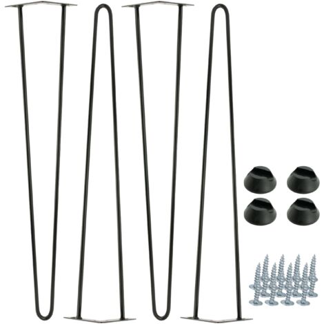 Set di 4 gambe per mobili a forcina, altezza 71 cm, 2 aste, nere con piedini in plastica