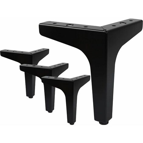 Set di 4 gambe per mobili, capacità di carico fino a 600 kg, gamba moderna in metallo a forma di triangolo, gamba per mobili a forcina per armadio divano con 16 viti e 4 protezioni per gambe nere (10