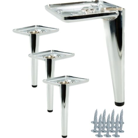 Set di 4 gambe per mobili, cromo argento, altezza 15 cm