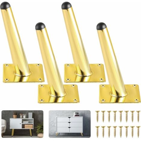 Set di 4 gambe per mobili dorate Gambe da bancone affusolate oblique in ottone da 6 pollici per divano, bancone, libreria, comodino, cassettiera, sedia,