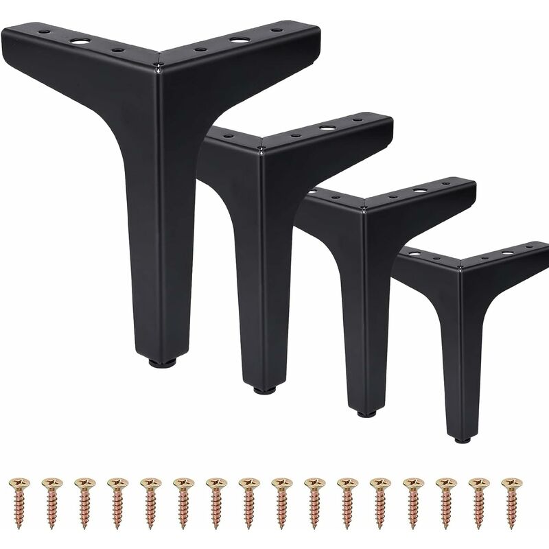 Image of Set di 4 gambe per mobili, gambe per tavoli in metallo a triangolo moderno da 15 cm, gambe per mobili in pino con viti e cacciavite, gambe per