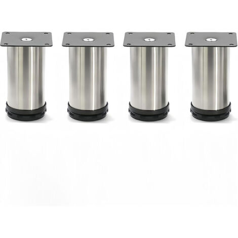 Set di 4 gambe per mobili, gambe regolabili in acciaio inox, ideali per bagno, ufficio e cucina, altezza regolabile da 0 a 10 mm (argento, 6 cm)