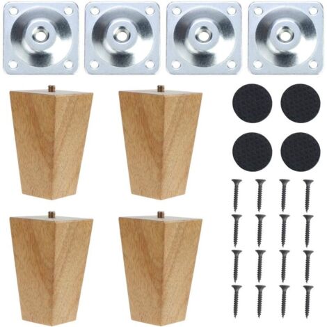 Set di 4 gambe per mobili in legno massello, quadrate e affusolate, ideali per mobili, armadi, pouf, divani e cassettiere.