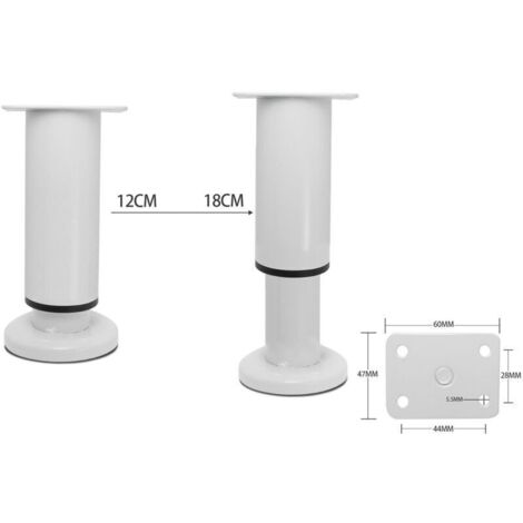 Set di 4 gambe regolabili per mobili, rotonde in metallo bianco da 12 cm, ideali per divani, armadi e letti, con viti incluse.