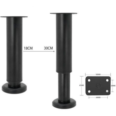 Set di 4 gambe regolabili per mobili, rotonde in metallo nero da 18 cm, ideali per divani, armadi e letti, con viti incluse.