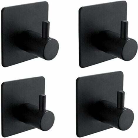 Set di 4 ganci adesivi 3M, per bagno, bagno, cucina, per appendere asciugamani, senza bisogno di forare, in acciaio inossidabile, colore nero.