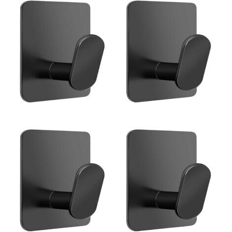 Set di 4 ganci adesivi da parete, appendiabiti, portasciugamani, gancio per asciugamani da bagno, gancio per asciugamani da cucina, non richiedono foratura, acciaio inossidabile, nero