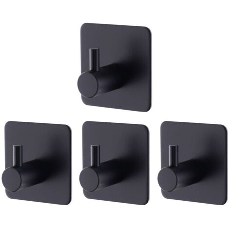 Set di 4 ganci adesivi neri da parete, ideali per bagno e cucina, in acciaio inossidabile, senza bisogno di forare.
