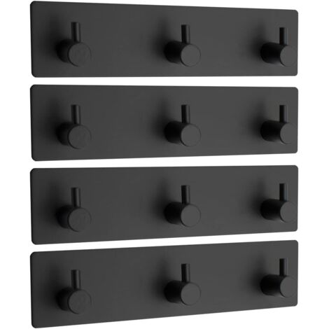 Set di 4 ganci autoadesivi e impermeabili in acciaio inox per bagno, asciugamani, cappelli, cappotti, camera da letto, ganci per porte resistenti (nero opaco) (3 ganci (4 confezioni))