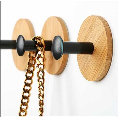Set di 4 ganci creativi in legno massello senza foratura, ganci per vestiti da ingresso, gancio singolo rotondo nero