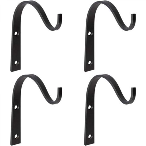 Set di 4 ganci da parete in ferro battuto, perfetti per appendere lanterne, supporti per piante e fissare recinzioni metalliche. 7,6 cm (nero)