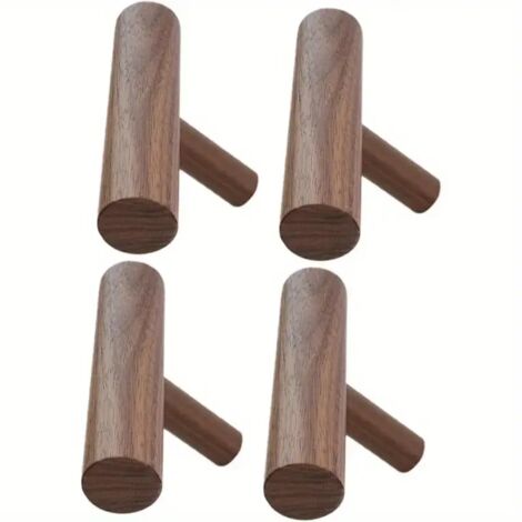 Set di 4 ganci da parete in legno  Stile rustico vintage  Venature del legno naturali  Adatti per ingresso, bagno o camera da letto