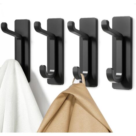 Set di 4 ganci da parete per appendere vestiti e asciugamani: gancio autoadesivo per porta, nero, 8 x 3,3 x 2,2 cm