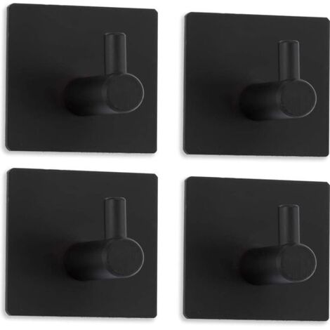 Set di 4 ganci da parete, portasciugamani autoadesivi, non richiedono foratura, realizzati in acciaio inox 304 nero, antiruggine, portasciugamani quadrati autoadesivi adatti per bagni e cucine.