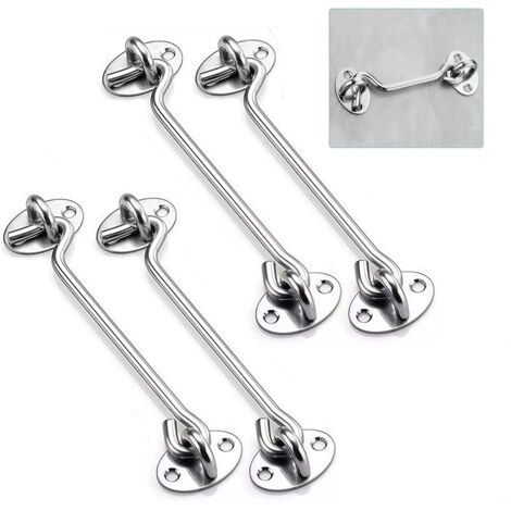 Set di 4 ganci e chiusure a occhiello in acciaio inossidabile, 6 pollici, ganci per cabine resistenti per porte, cancelli, finestre, armadi, viti di montaggio incluse